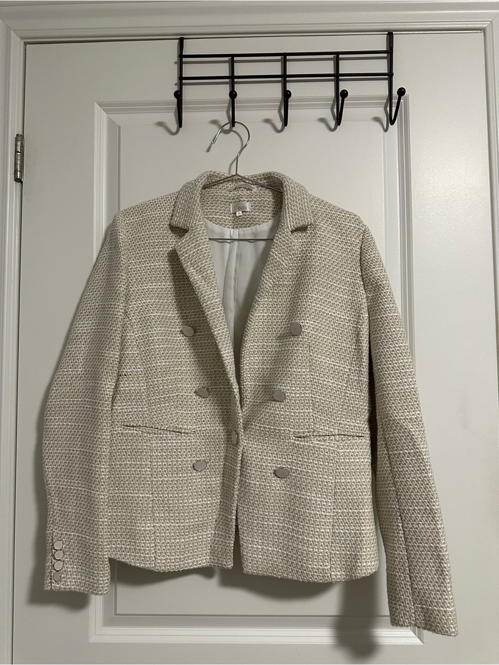 ecru Double-Breasted Textured Cream Blazer